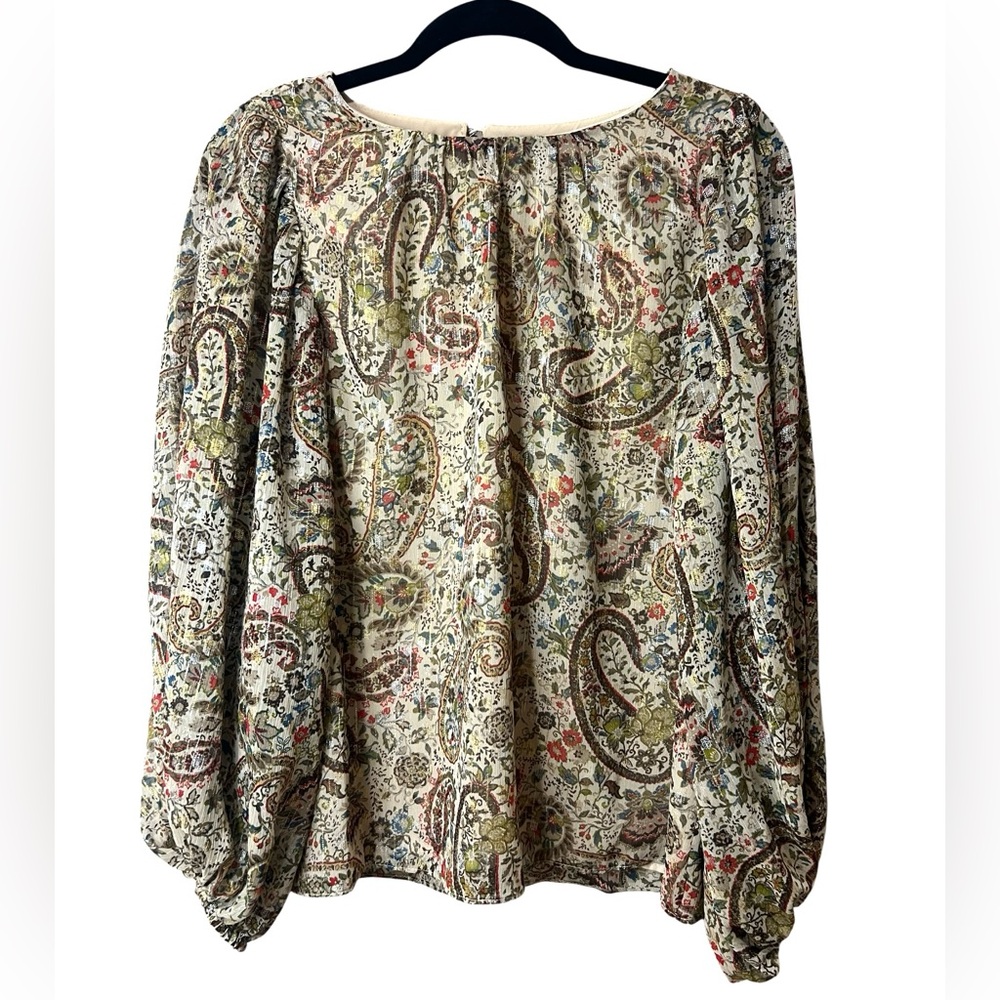 Vince Camuto Paisley Top Blouse Long Balloon Sleeves Chic SZ M EUC